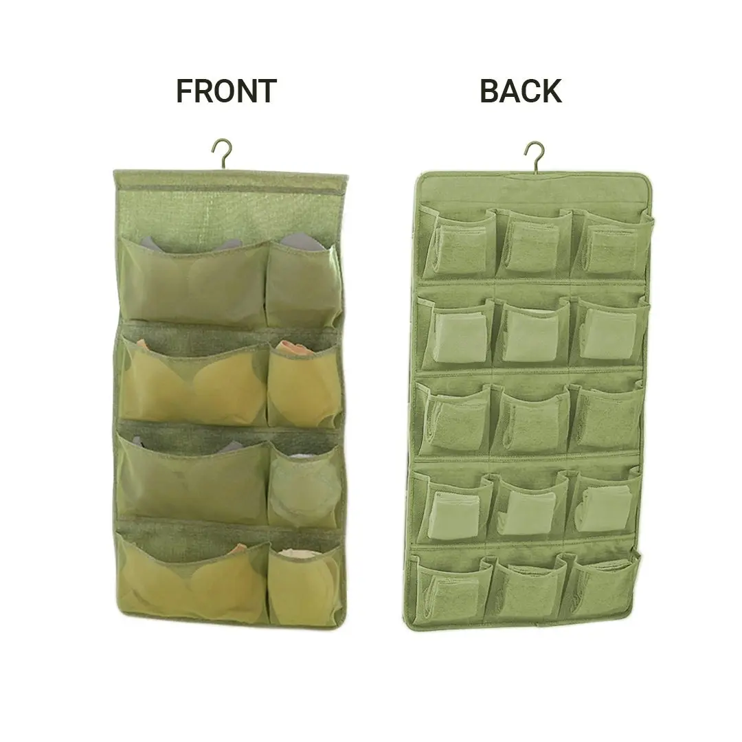 Soga Green Double Sided Hanging Storage Bag Underwear Bra Socks Mesh Pocket Hanger Home Organiser