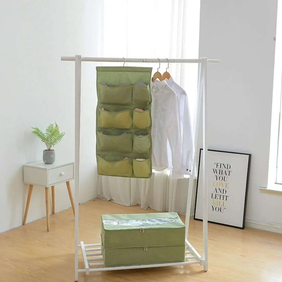 Soga Green Double Sided Hanging Storage Bag Underwear Bra Socks Mesh Pocket Hanger Home Organiser