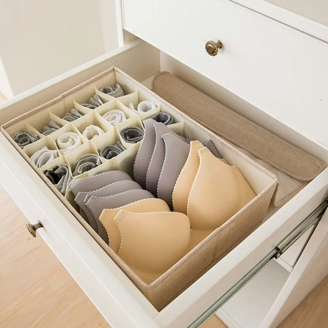 Soga Beige Flip Top Underwear Storage Box Foldable Wardrobe Partition Drawer Home Organiser