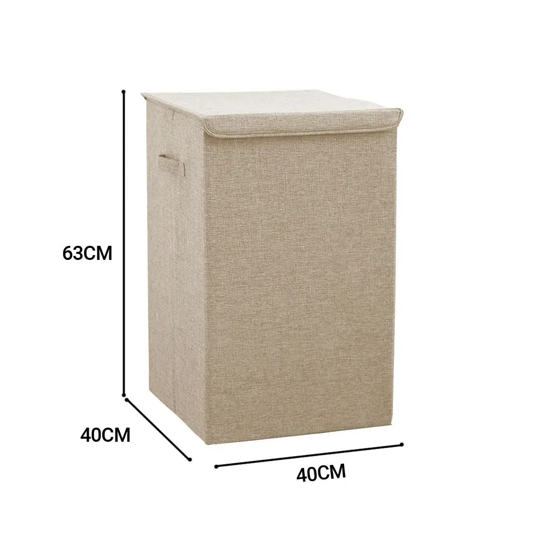 Soga Beige Large Collapsible Laundry Hamper Storage Box Foldable Canvas Basket Home Organiser Decor