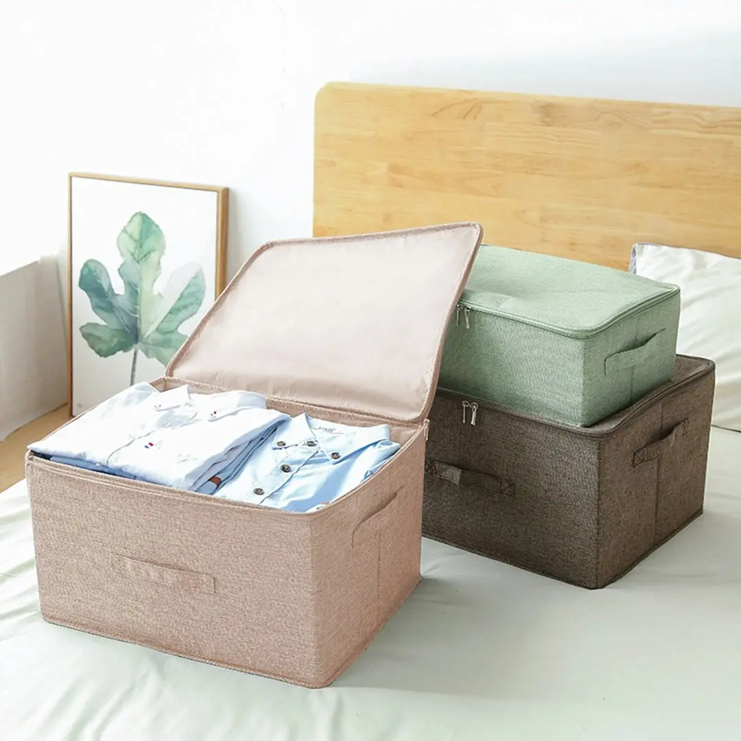 Soga Beige Large Portable Double Zipper Storage Box Moisture Proof Clothes Basket Foldable Home Organiser