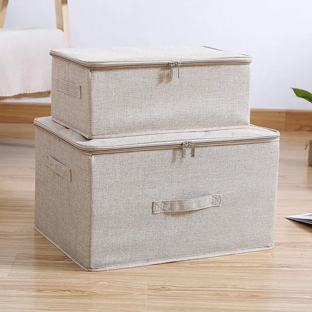 Soga Beige Large Portable Double Zipper Storage Box Moisture Proof Clothes Basket Foldable Home Organiser