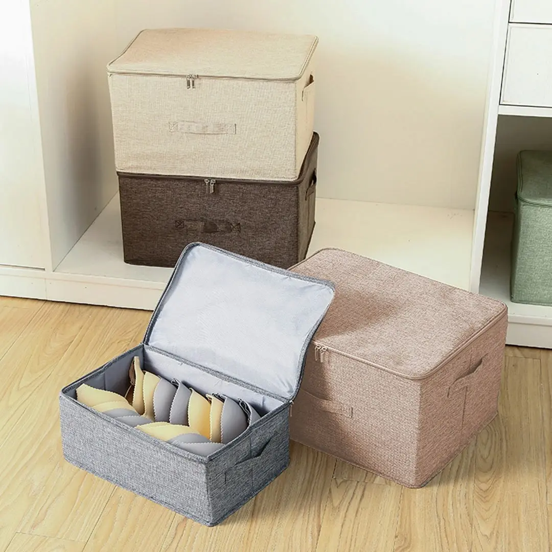 Soga Beige Large Portable Double Zipper Storage Box Moisture Proof Clothes Basket Foldable Home Organiser