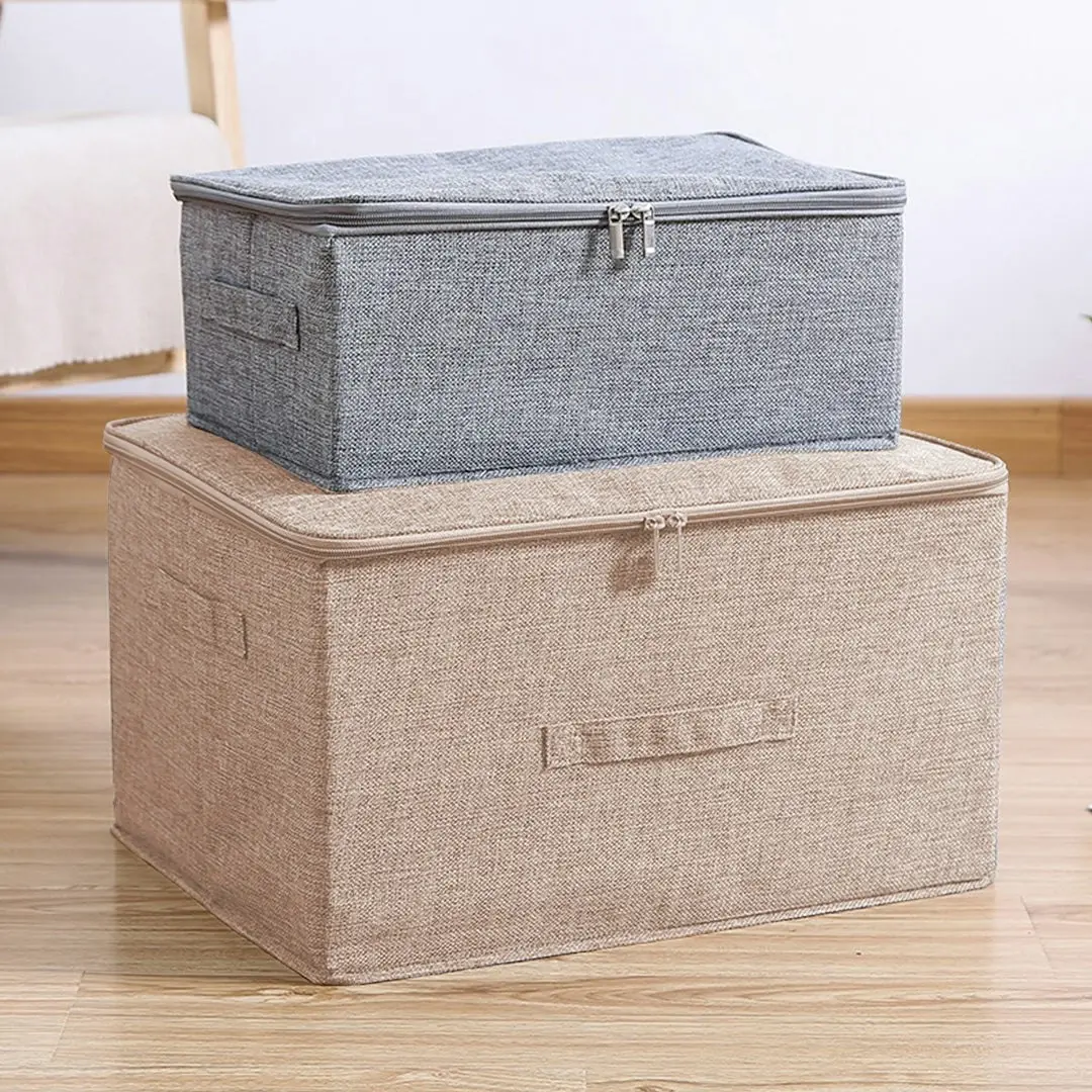 Soga Beige Large Portable Double Zipper Storage Box Moisture Proof Clothes Basket Foldable Home Organiser