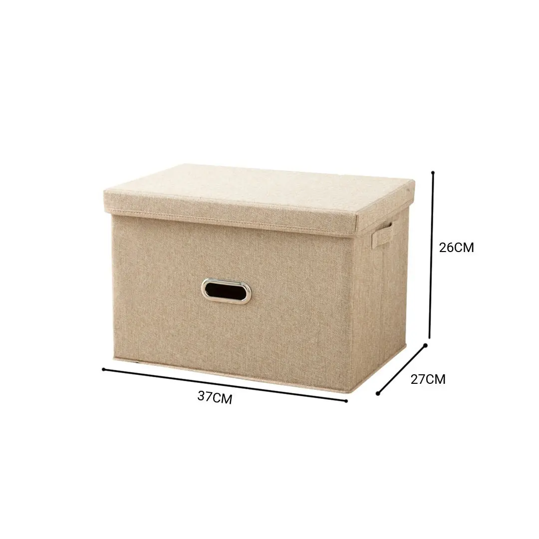 Soga Beige Medium Foldable Canvas Storage Box Cube Clothes Basket Organiser Home Decorative Box