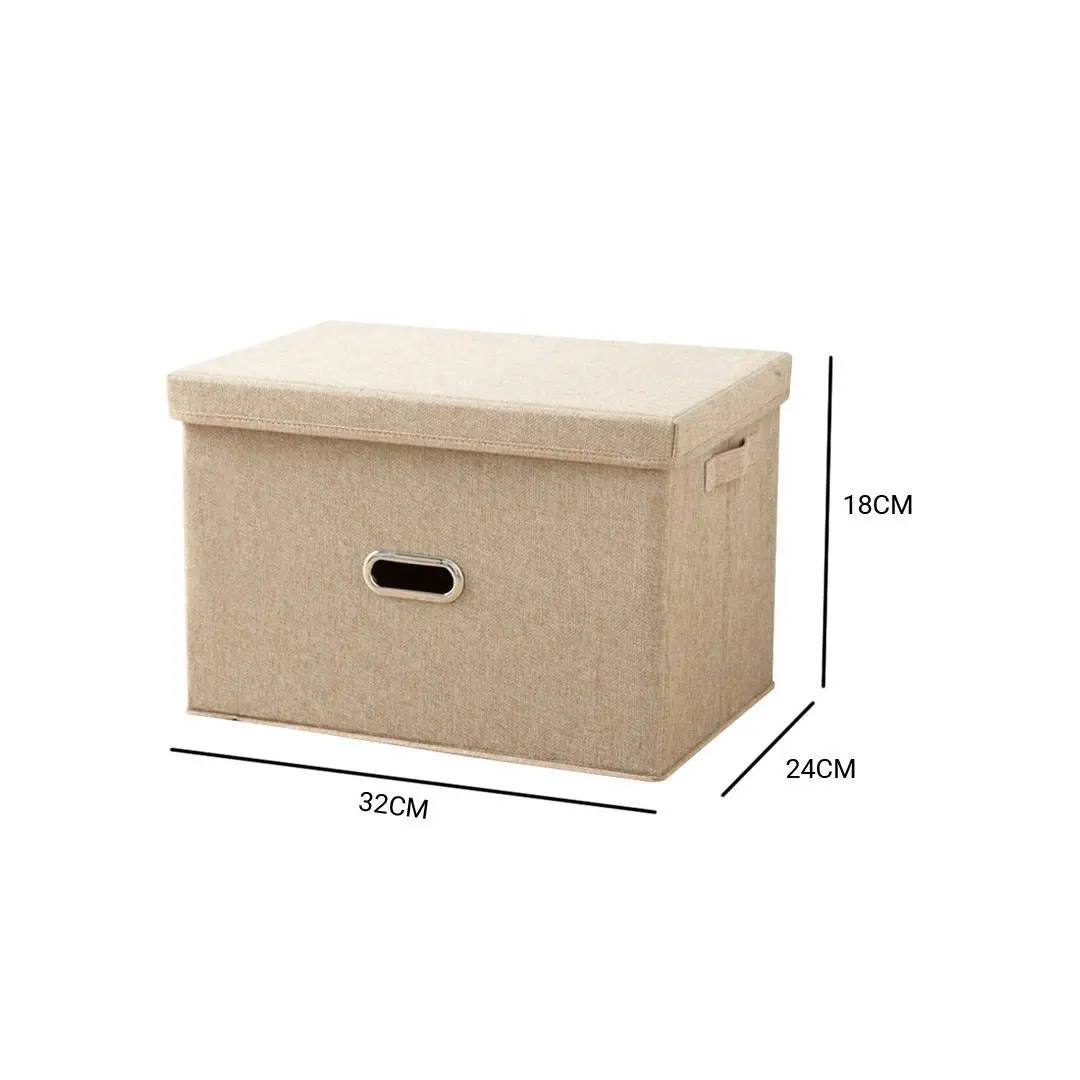 Soga Beige Small Foldable Canvas Storage Box Cube Clothes Basket Organiser Home Decorative Box