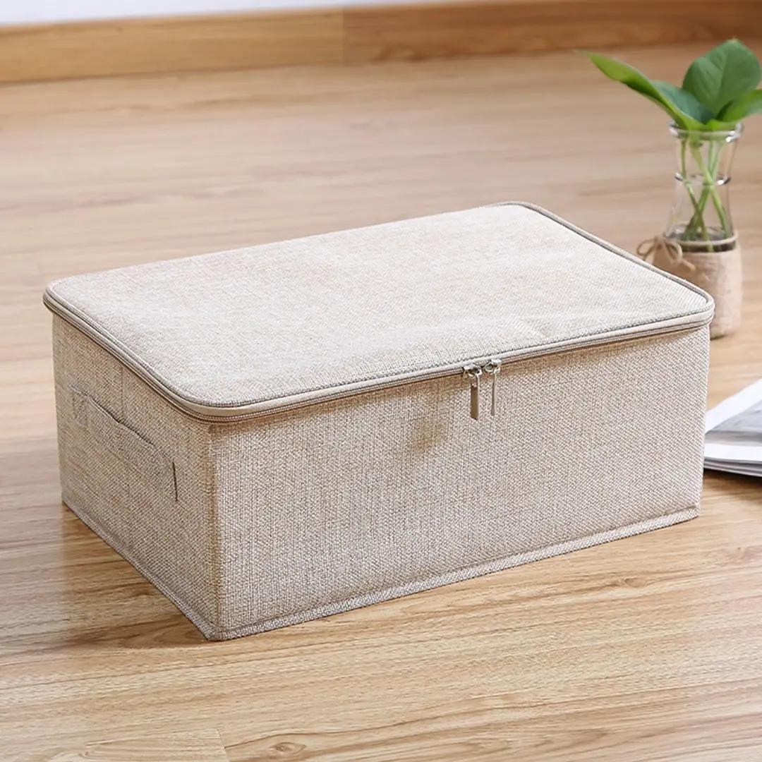 Soga Beige Small Portable Double Zipper Storage Box Moisture Proof Clothes Basket Foldable Home Organiser