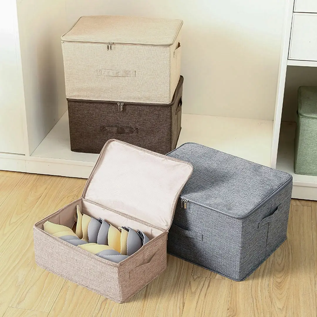 Soga Beige Small Portable Double Zipper Storage Box Moisture Proof Clothes Basket Foldable Home Organiser