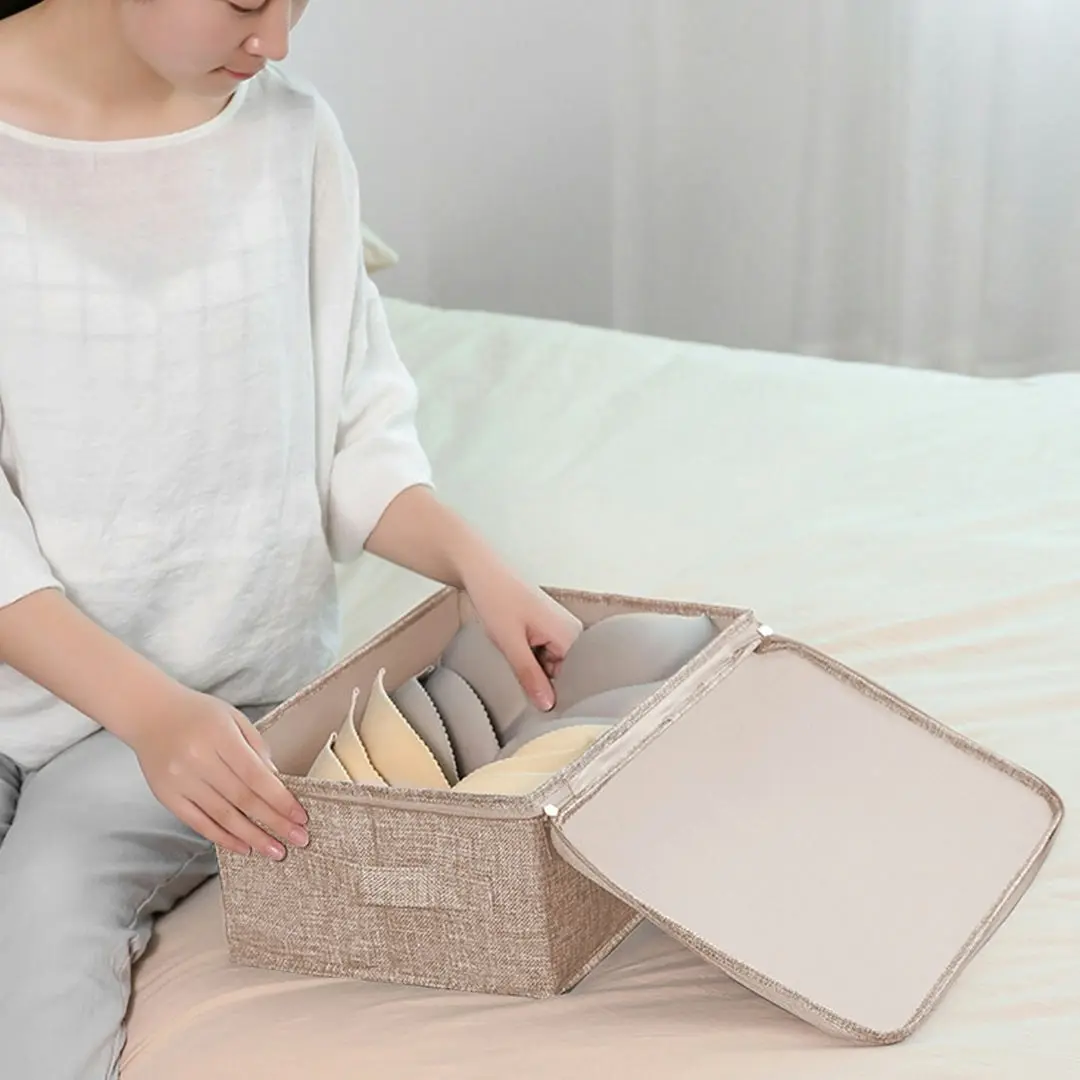 Soga Beige Small Portable Double Zipper Storage Box Moisture Proof Clothes Basket Foldable Home Organiser