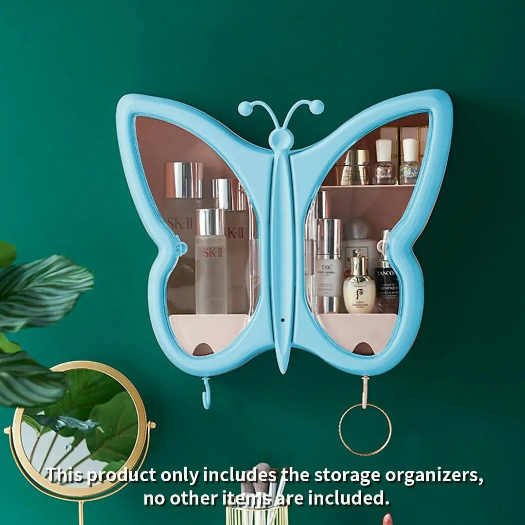 Soga Blue Butterfly Shape Wall-Mounted Makeup Organiser Dustproof Waterproof Bathroom Storage Box Home Decor