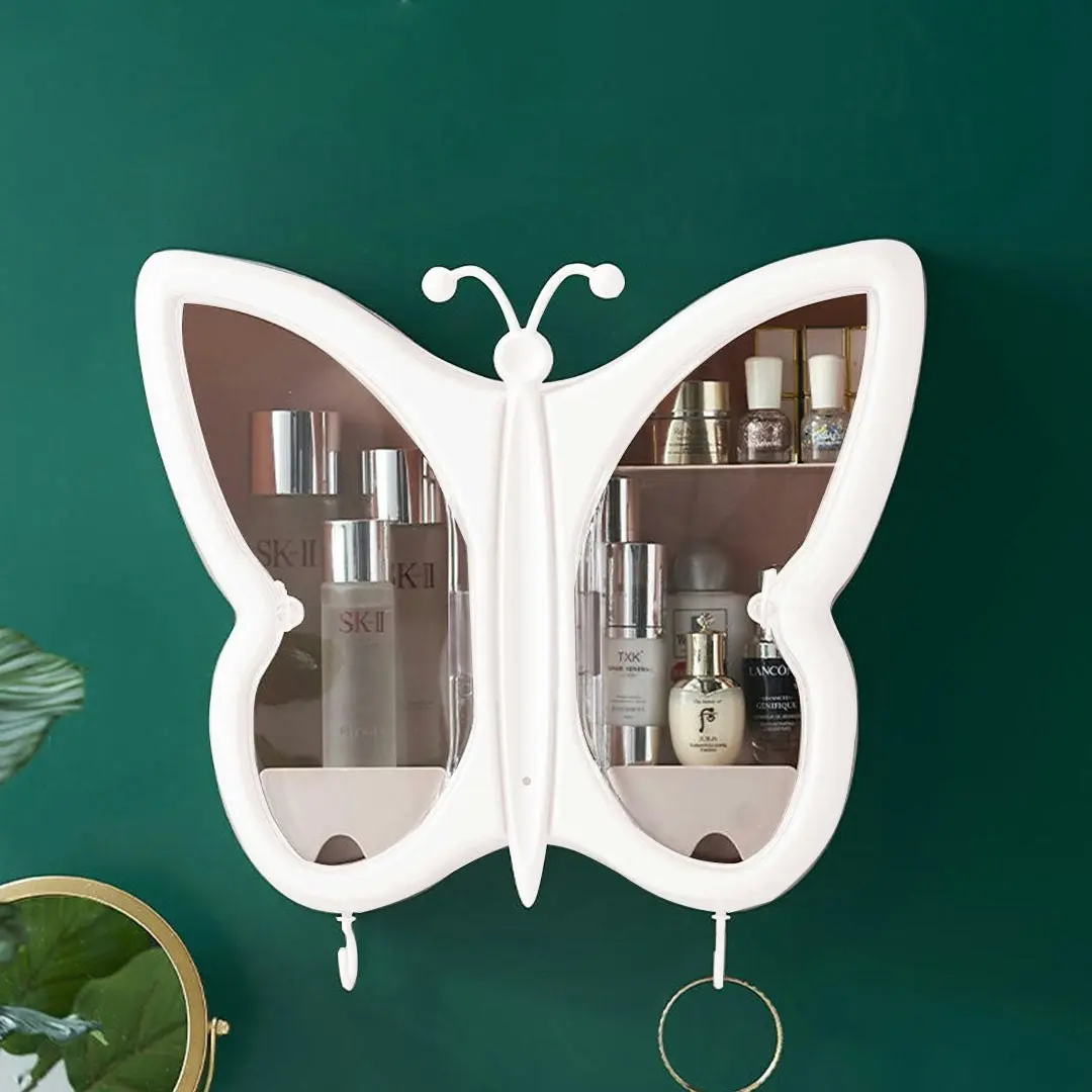 Soga White Butterfly Shape Wall-Mounted Makeup Organiser Dustproof Waterproof Bathroom Storage Box Home Decor