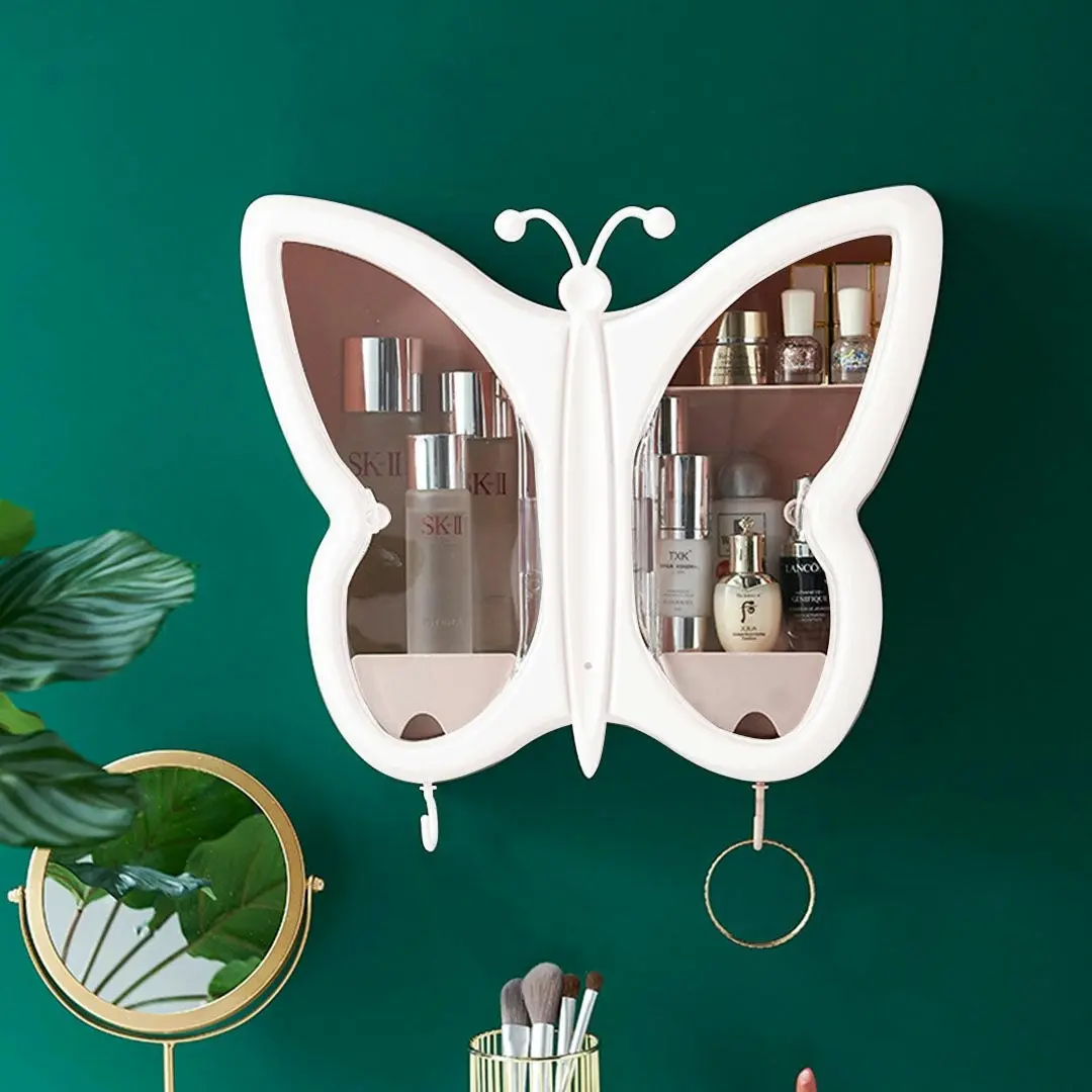 Soga White Butterfly Shape Wall-Mounted Makeup Organiser Dustproof Waterproof Bathroom Storage Box Home Decor