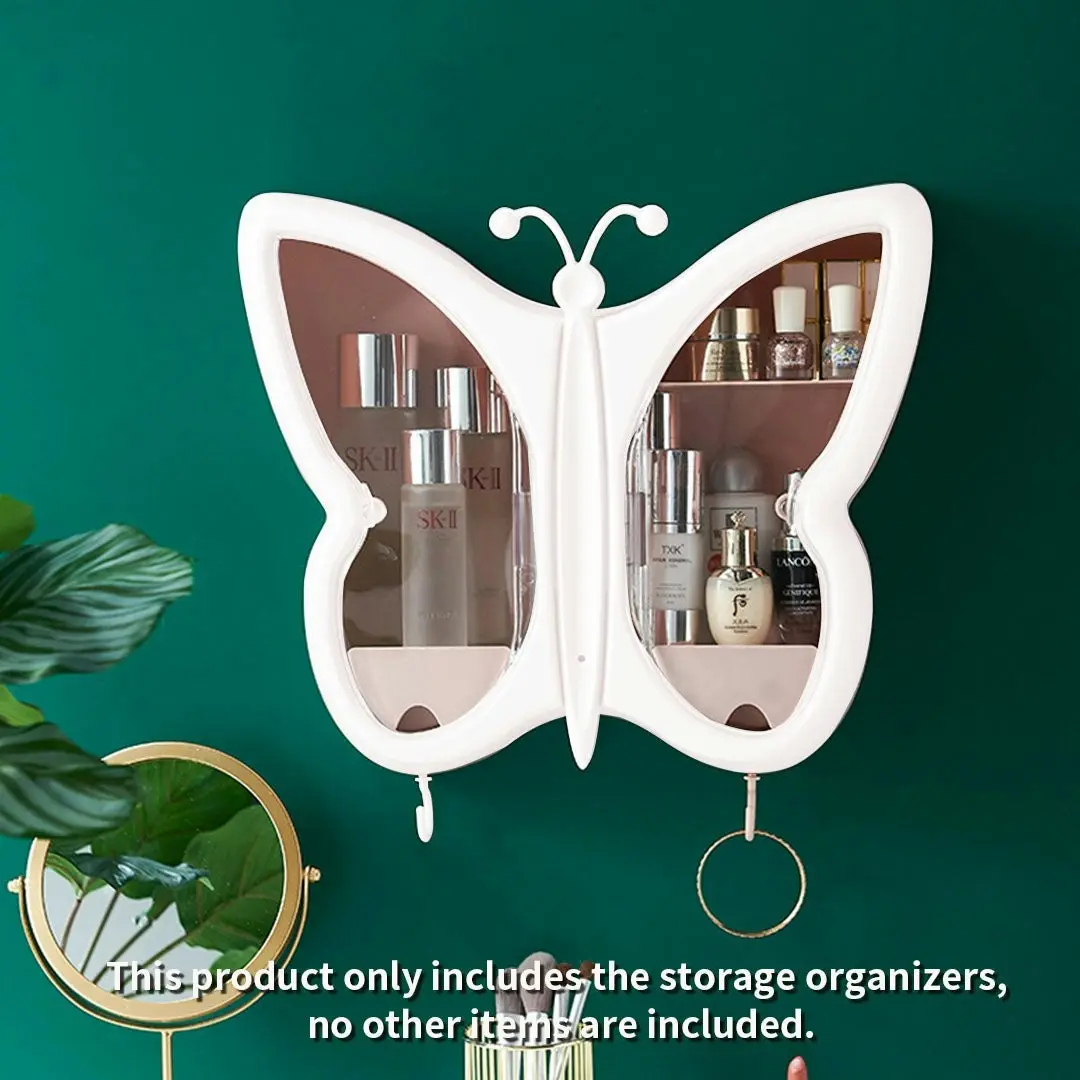 Soga White Butterfly Shape Wall-Mounted Makeup Organiser Dustproof Waterproof Bathroom Storage Box Home Decor