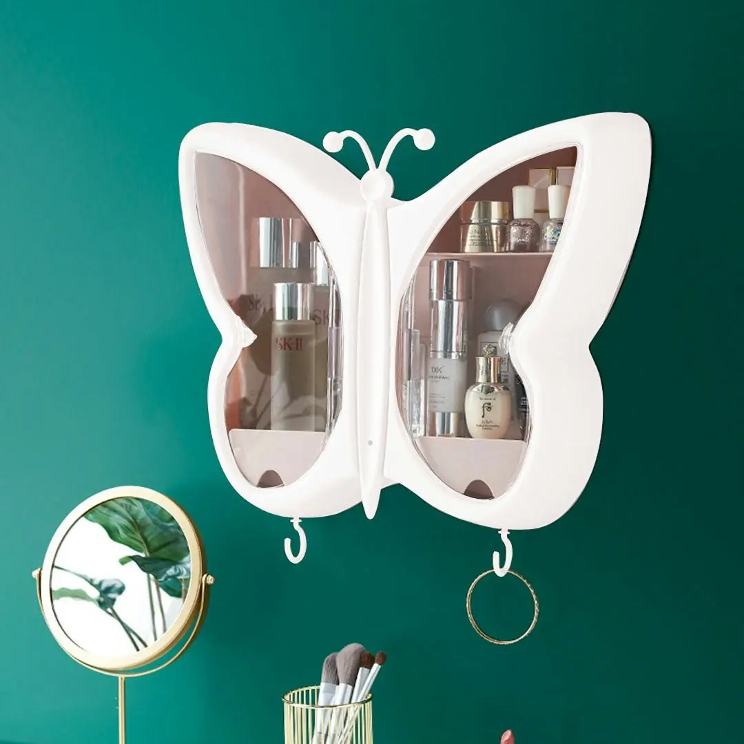 Soga White Butterfly Shape Wall-Mounted Makeup Organiser Dustproof Waterproof Bathroom Storage Box Home Decor