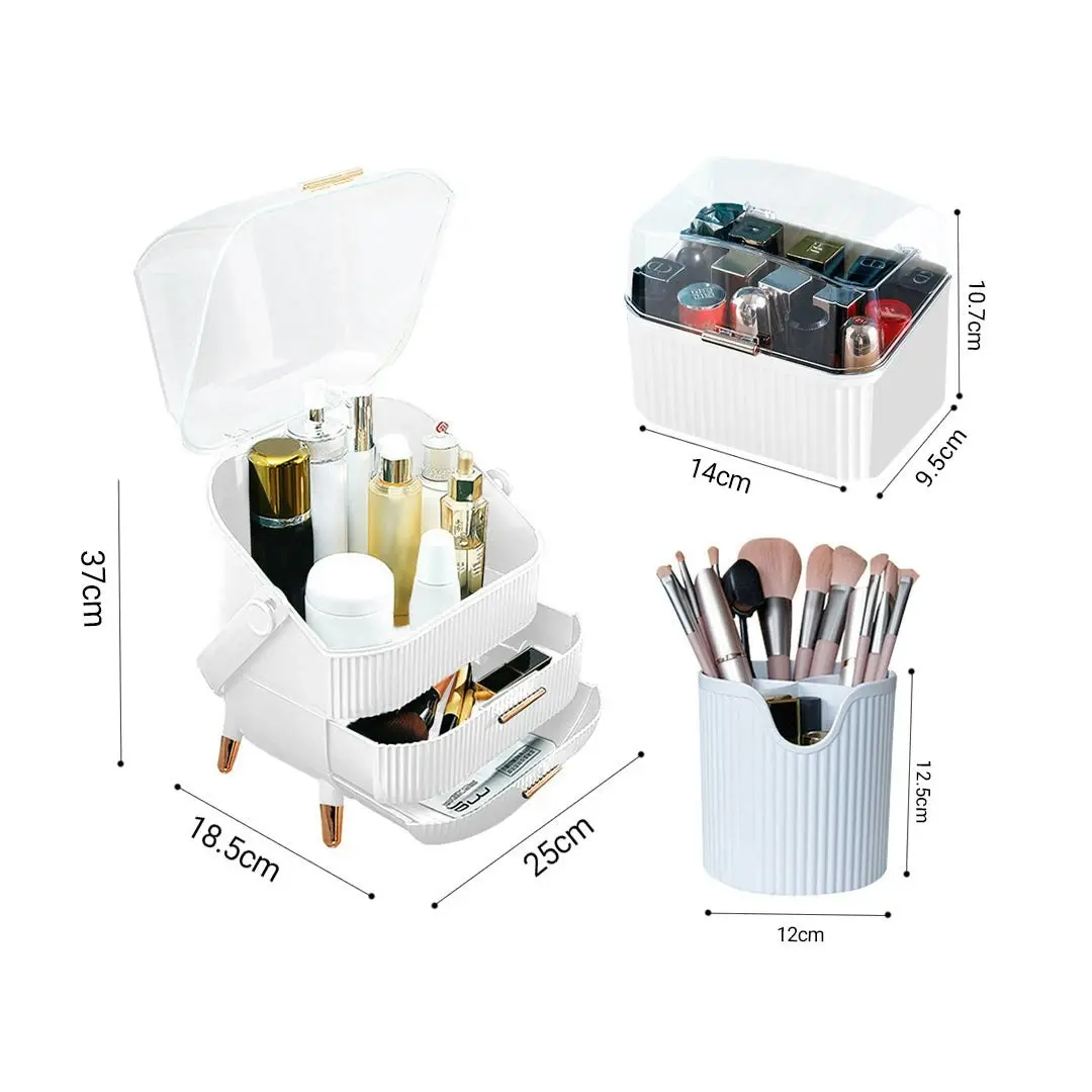 Soga White Cosmetic Jewelry Storage Organiser Set Makeup Brush Lipstick Skincare Holder Jewelry Storage Box with Handle