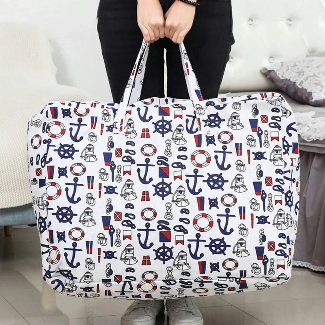 Soga Nautical Icons Large Storage Luggage Bag Double Zipper Foldable Travel Organiser Essentials