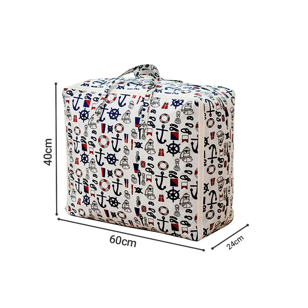 Soga Nautical Icons Large Storage Luggage Bag Double Zipper Foldable Travel Organiser Essentials