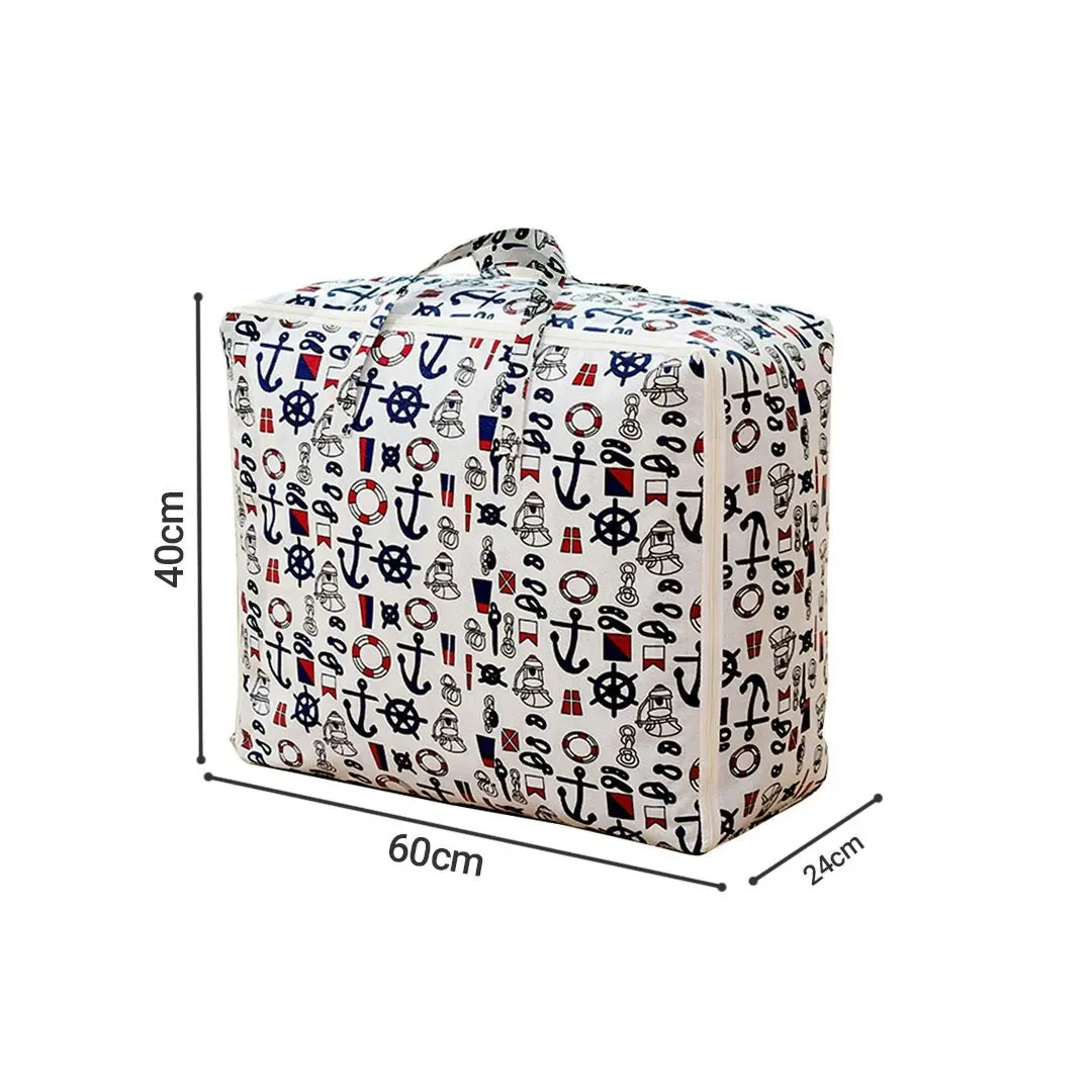 Soga Nautical Icons Large Storage Luggage Bag Double Zipper Foldable Travel Organiser Essentials