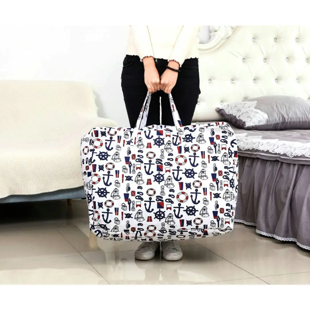 Soga Nautical Icons Large Storage Luggage Bag Double Zipper Foldable Travel Organiser Essentials