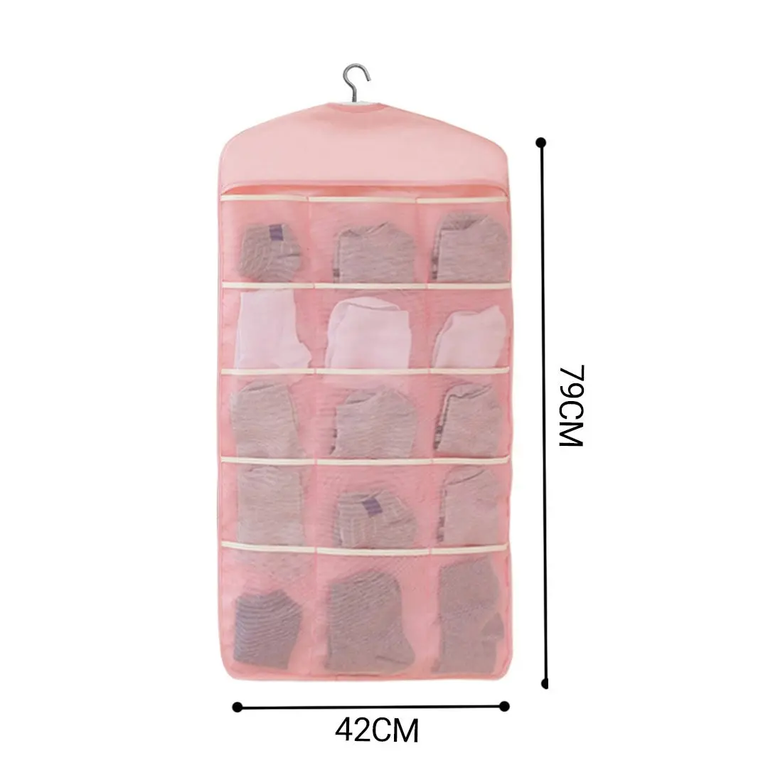 Soga Pink Double Sided Hanging Storage Bag Underwear Bra Socks Mesh Pocket Hanger Home Organiser