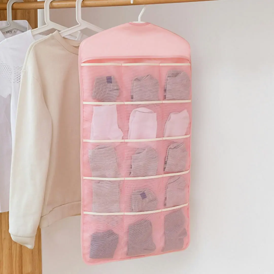 Soga Pink Double Sided Hanging Storage Bag Underwear Bra Socks Mesh Pocket Hanger Home Organiser