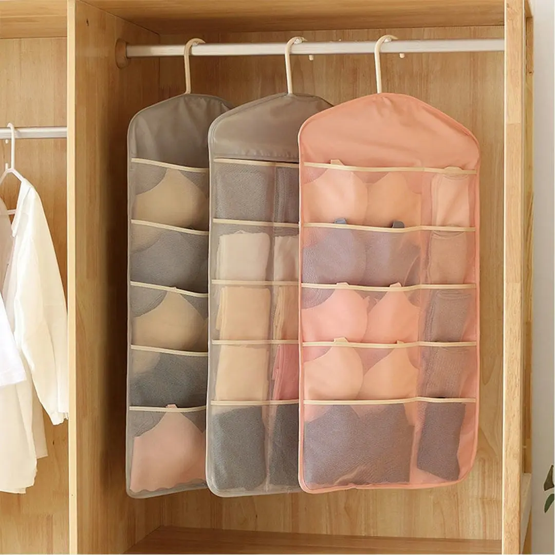 Soga Pink Double Sided Hanging Storage Bag Underwear Bra Socks Mesh Pocket Hanger Home Organiser