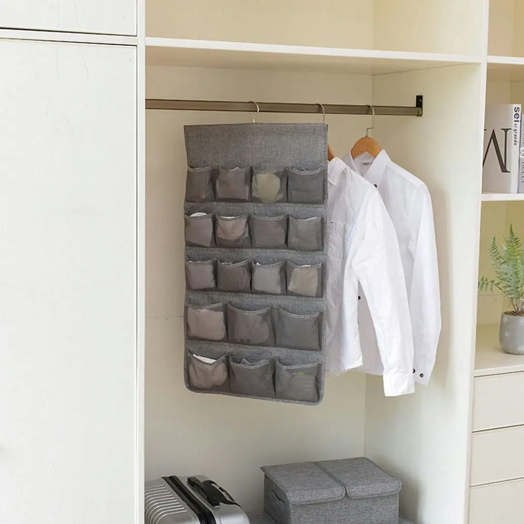 Soga Grey Double Sided Hanging Storage Bag Underwear Bra Socks Mesh Pocket Hanger Home Organiser