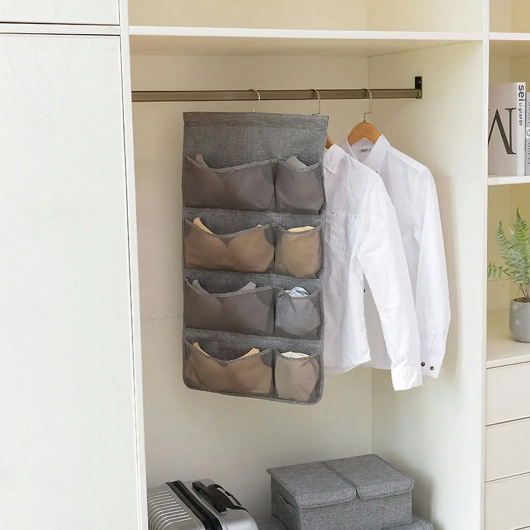 Soga Grey Double Sided Hanging Storage Bag Underwear Bra Socks Mesh Pocket Hanger Home Organiser