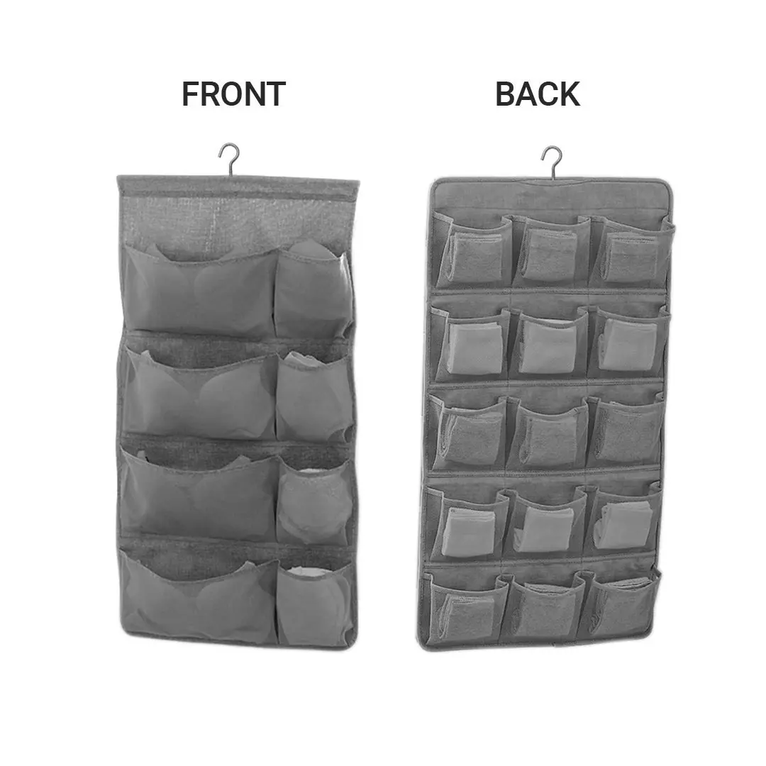 Soga Grey Double Sided Hanging Storage Bag Underwear Bra Socks Mesh Pocket Hanger Home Organiser