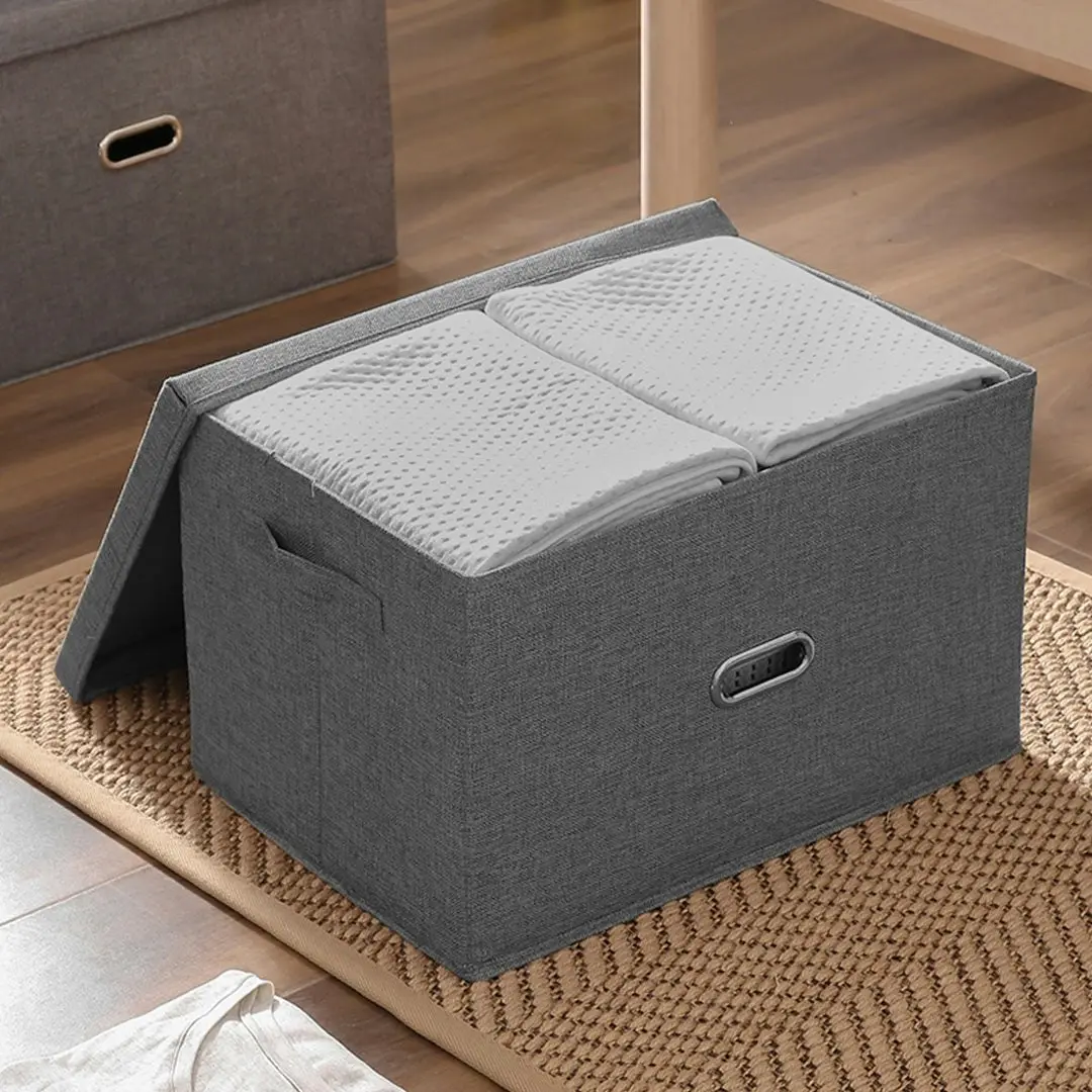 Soga Grey Large Foldable Canvas Storage Box Cube Clothes Basket Organiser Home Decorative Box