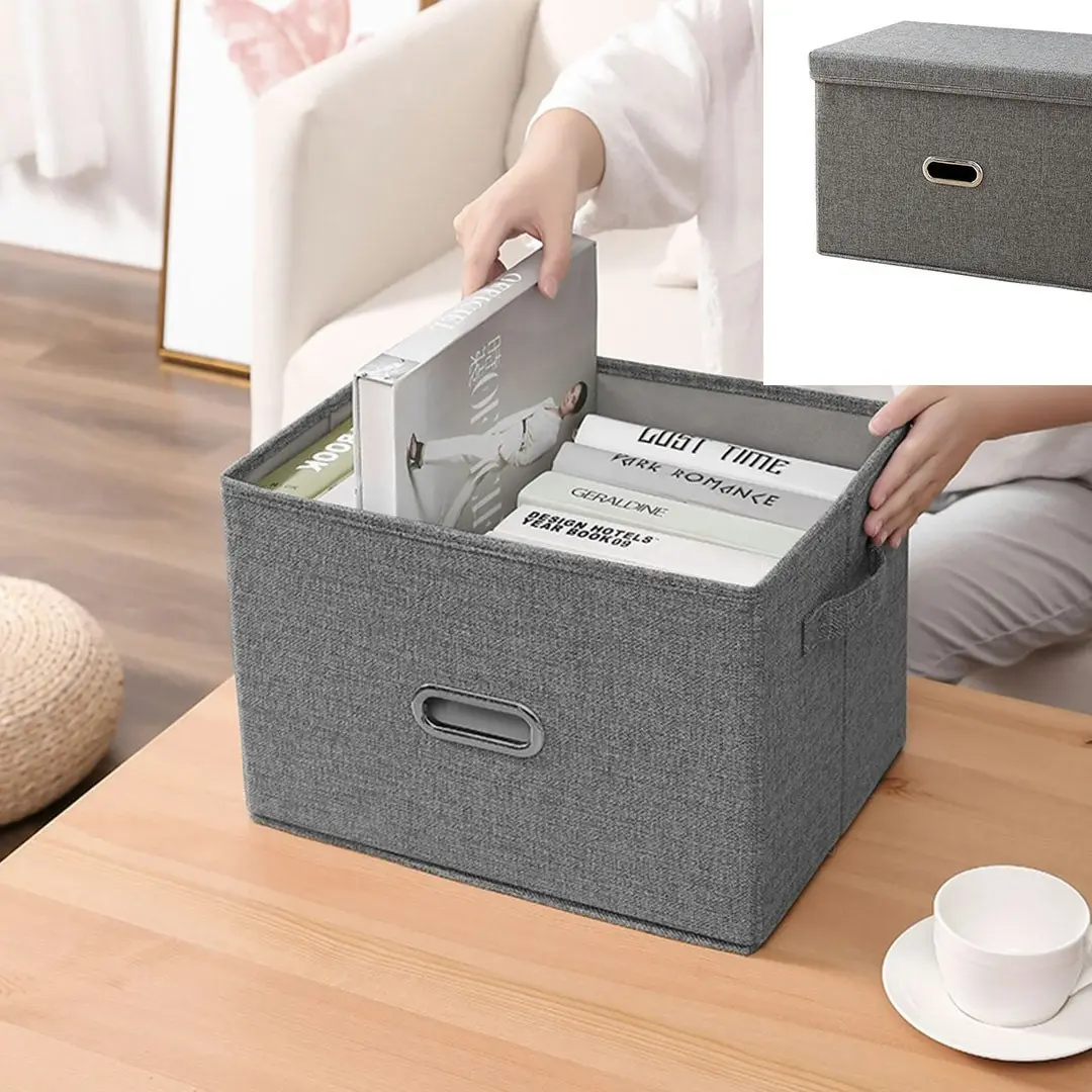 Soga Grey Large Foldable Canvas Storage Box Cube Clothes Basket Organiser Home Decorative Box