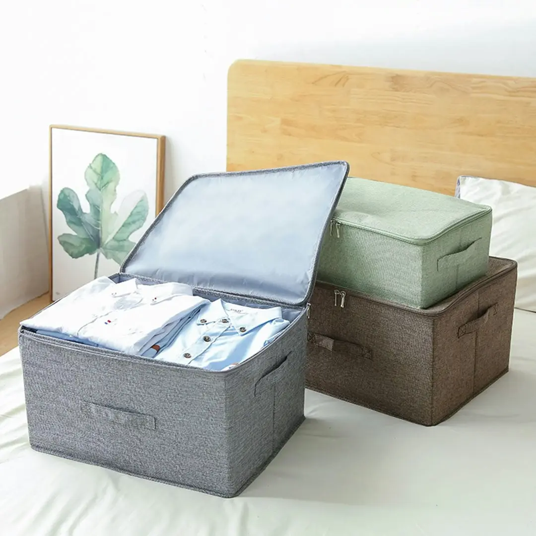 Soga Grey Large Portable Double Zipper Storage Box Moisture Proof Clothes Basket Foldable Home Organiser