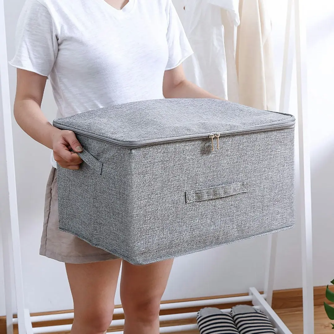 Soga Grey Large Portable Double Zipper Storage Box Moisture Proof Clothes Basket Foldable Home Organiser