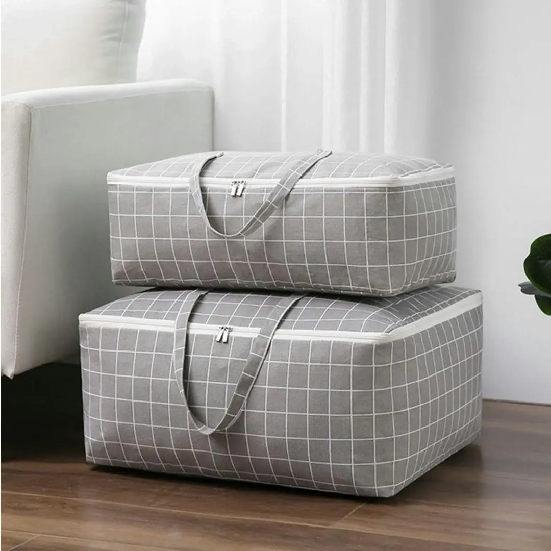 Soga Grey Plaid  Super Large Storage Luggage Bag Double Zipper Foldable Travel Organiser Essentials