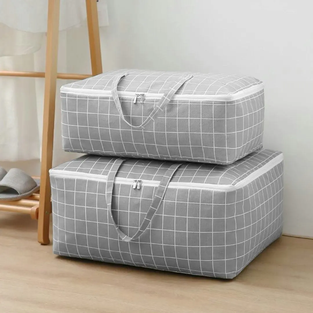 Soga Grey Plaid  Super Large Storage Luggage Bag Double Zipper Foldable Travel Organiser Essentials