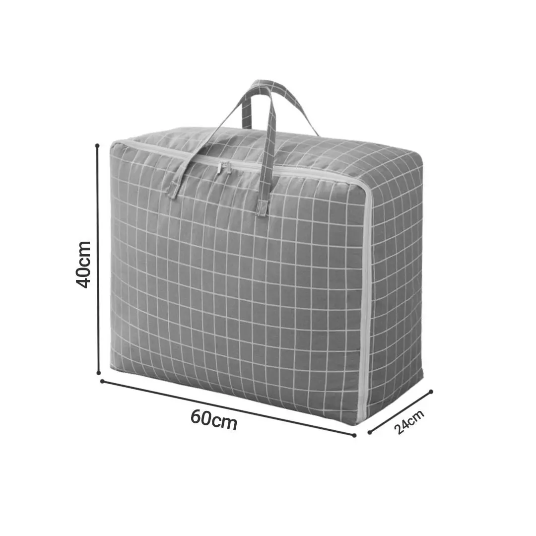 Soga Grey Plaid Large Storage Luggage Bag Double Zipper Foldable Travel Organiser Essentials