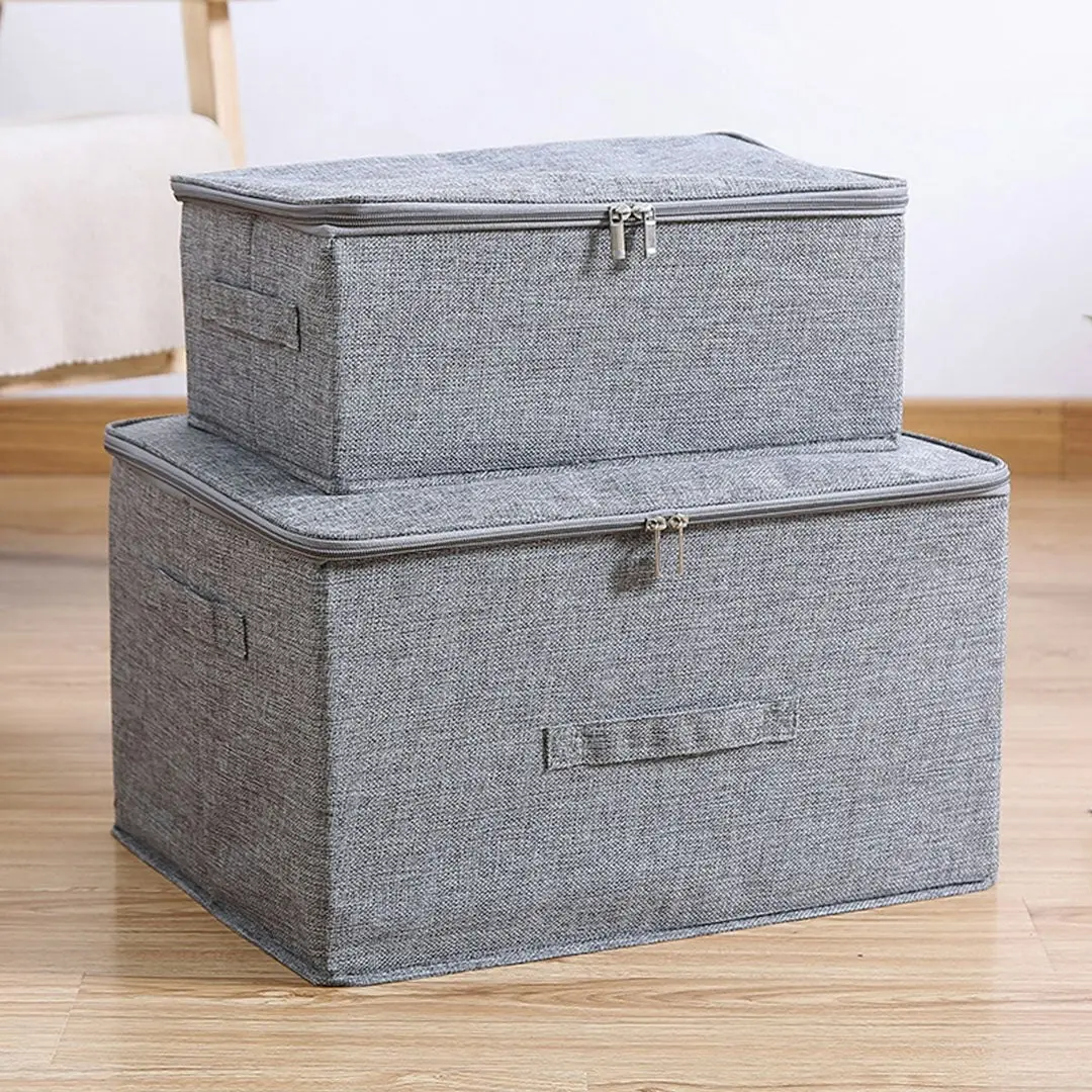 Soga Grey Small Portable Double Zipper Storage Box Moisture Proof Clothes Basket Foldable Home Organiser