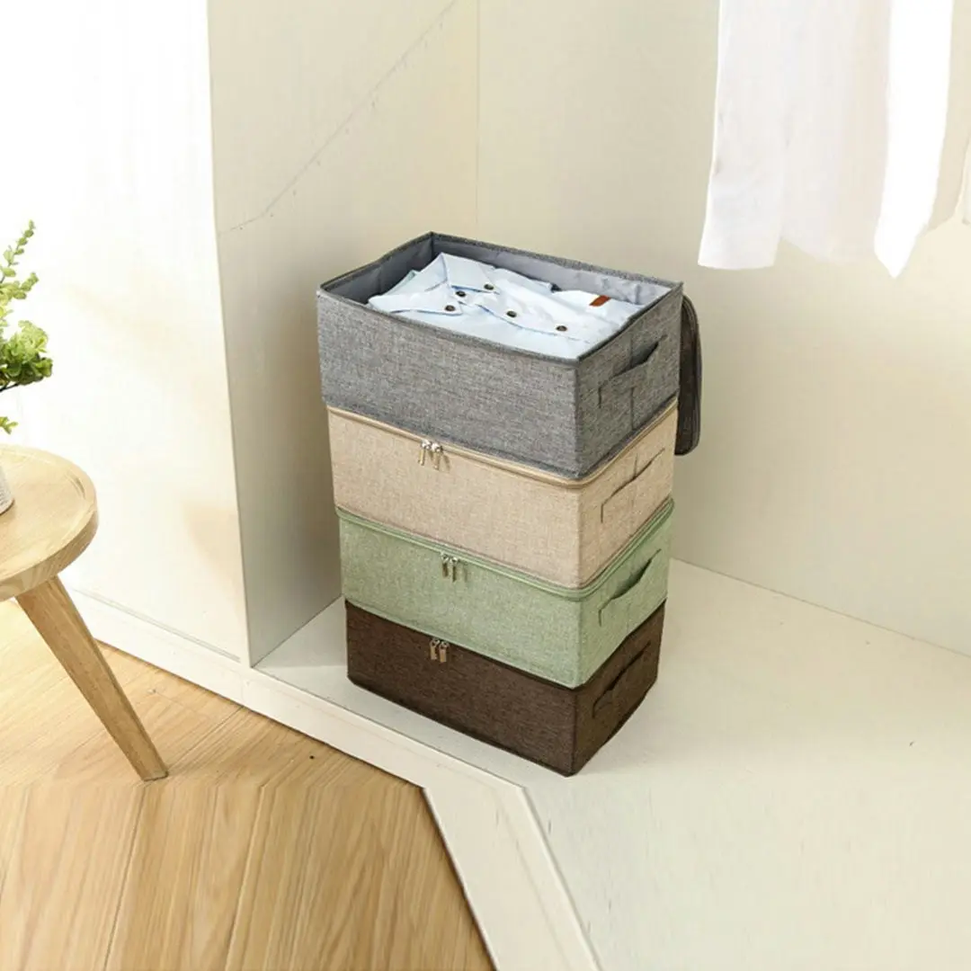 Soga Grey Small Portable Double Zipper Storage Box Moisture Proof Clothes Basket Foldable Home Organiser