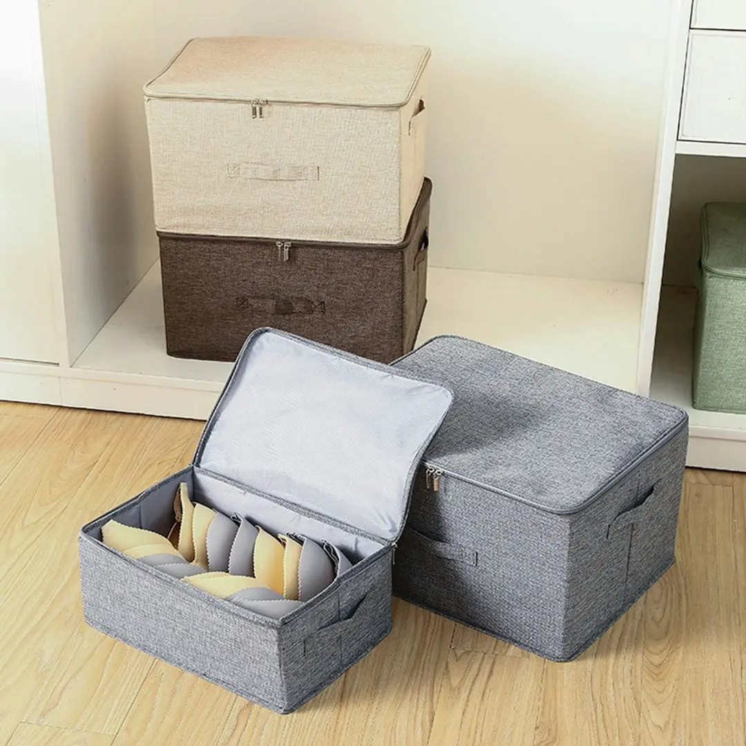 Soga Grey Small Portable Double Zipper Storage Box Moisture Proof Clothes Basket Foldable Home Organiser