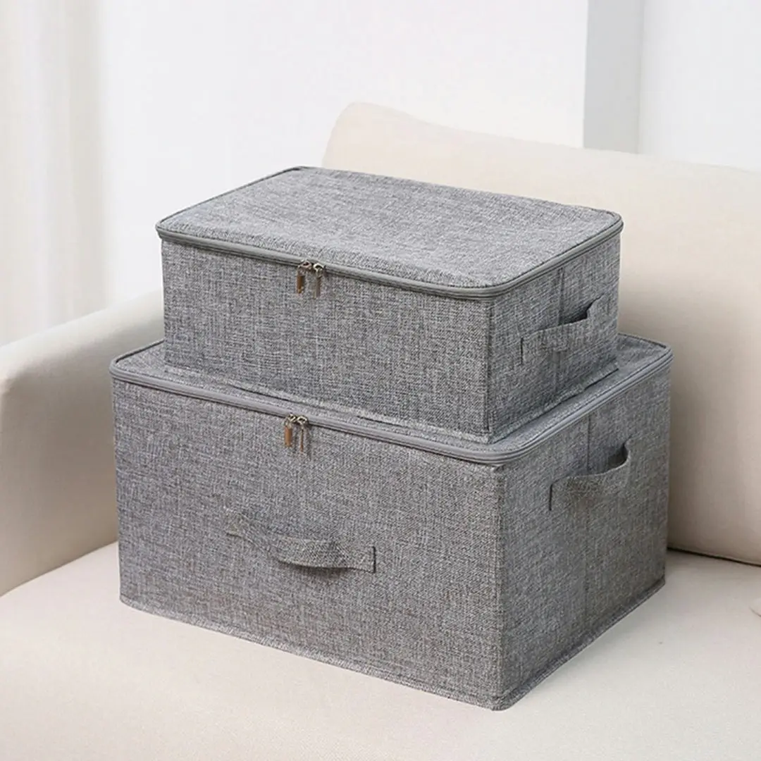 Soga Grey Small Portable Double Zipper Storage Box Moisture Proof Clothes Basket Foldable Home Organiser