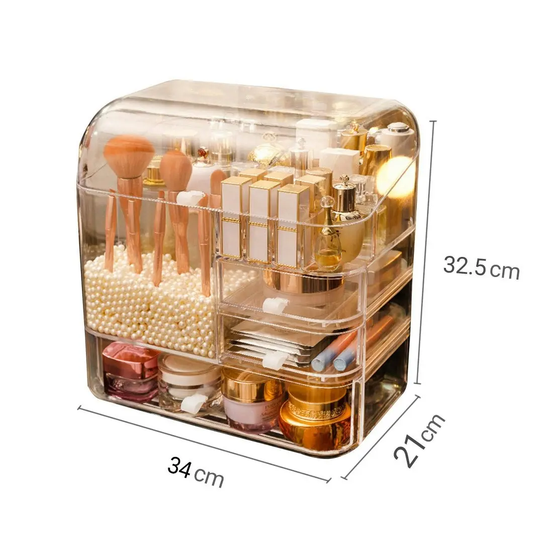 Soga Transparent Cosmetic Storage Box Clear Makeup Skincare Holder with Lid Drawers Waterproof  Dustproof Organiser with Pearls