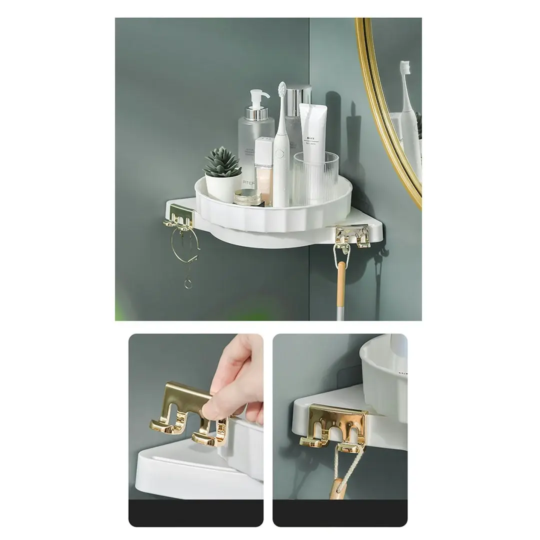 Soga White 360 Degree Wall-Mounted Rotating Bathroom Organiser Corner Vanity Rack Toilet Adhesive Storage Shelf