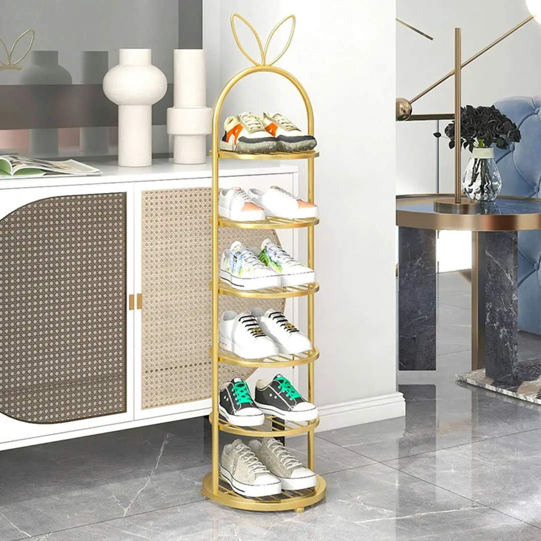 Soga 6 Tier Bunny Ears Gold Plated Metal Shoe Organizer Space Saving Portable Footwear Storage Shelf