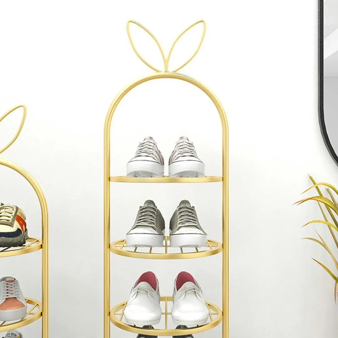 Soga 6 Tier Bunny Ears Gold Plated Metal Shoe Organizer Space Saving Portable Footwear Storage Shelf