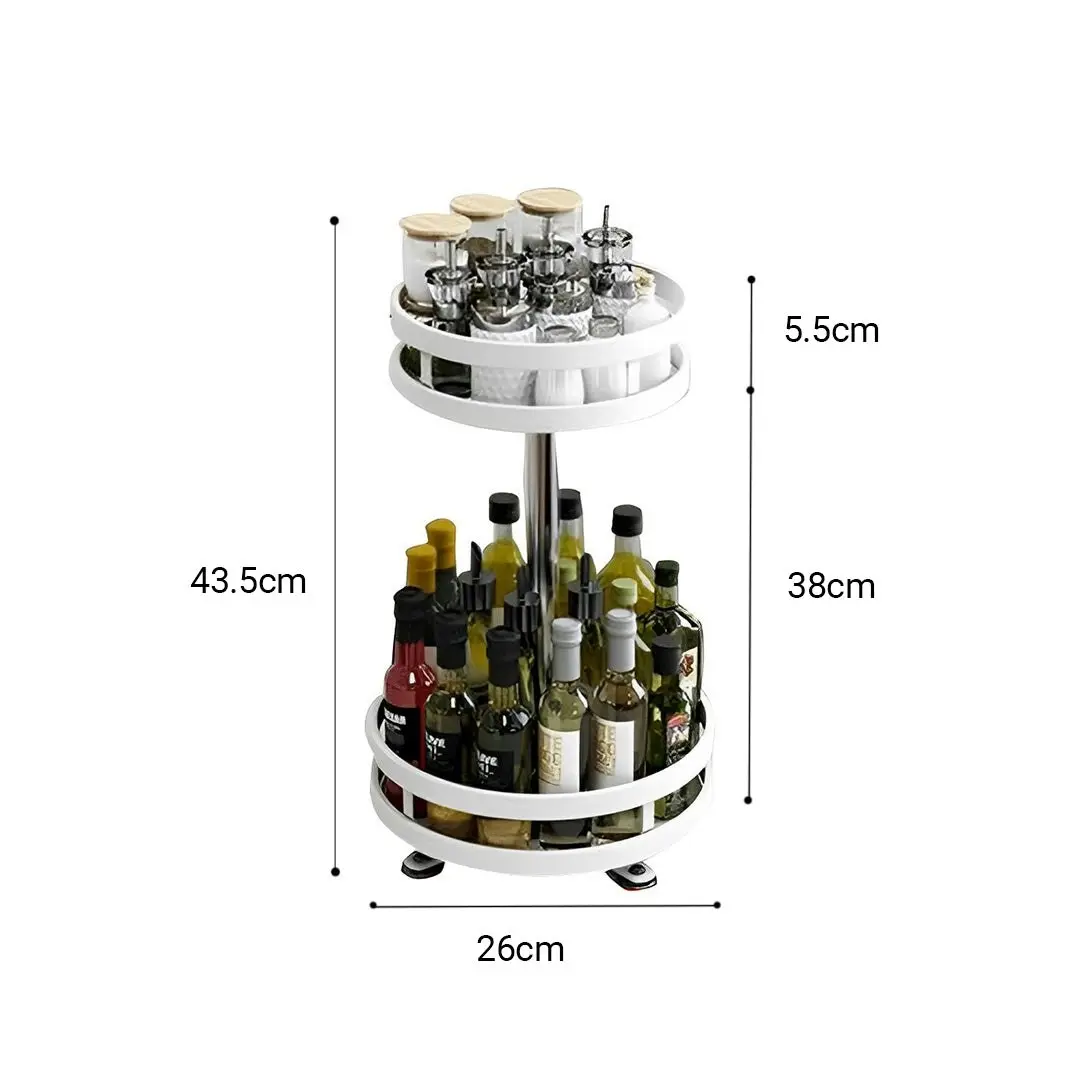 Soga 2 Tier Steel White Round Rotating Multi-Function Kitchen Portable Storage Spice Seasoning Kitchen Countertop Organiser Shelf