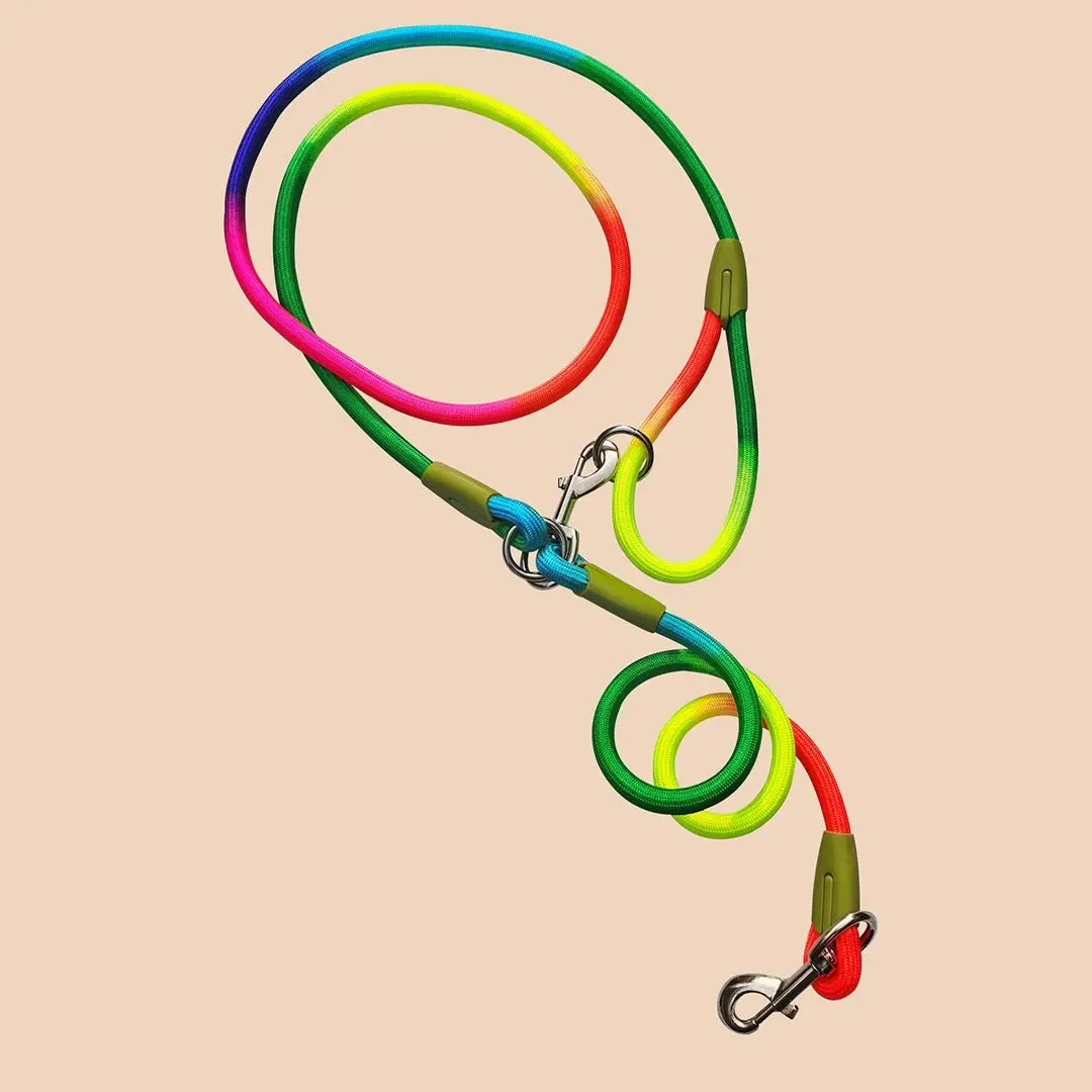 Soga 220cm Multifunction Hands-Free Rope Pet Cat Dog Puppy Double Ended Leash for Walking Training Tracking Obedience Rainbow