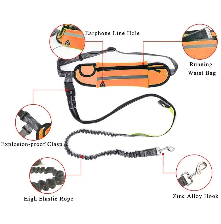 Soga Orange Adjustable Hands-Free Pet Leash Bag Dog Lead Walking Running Jogging Pet Essentials