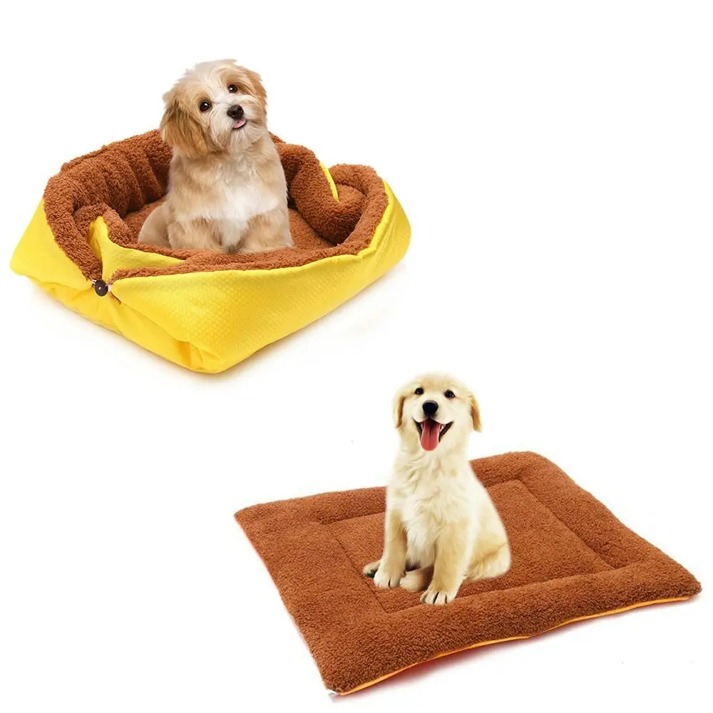 Soga Yellow Dual-purpose Cushion Nest Cat Dog Bed Warm Plush Kennel Mat Pet Home Travel Essentials