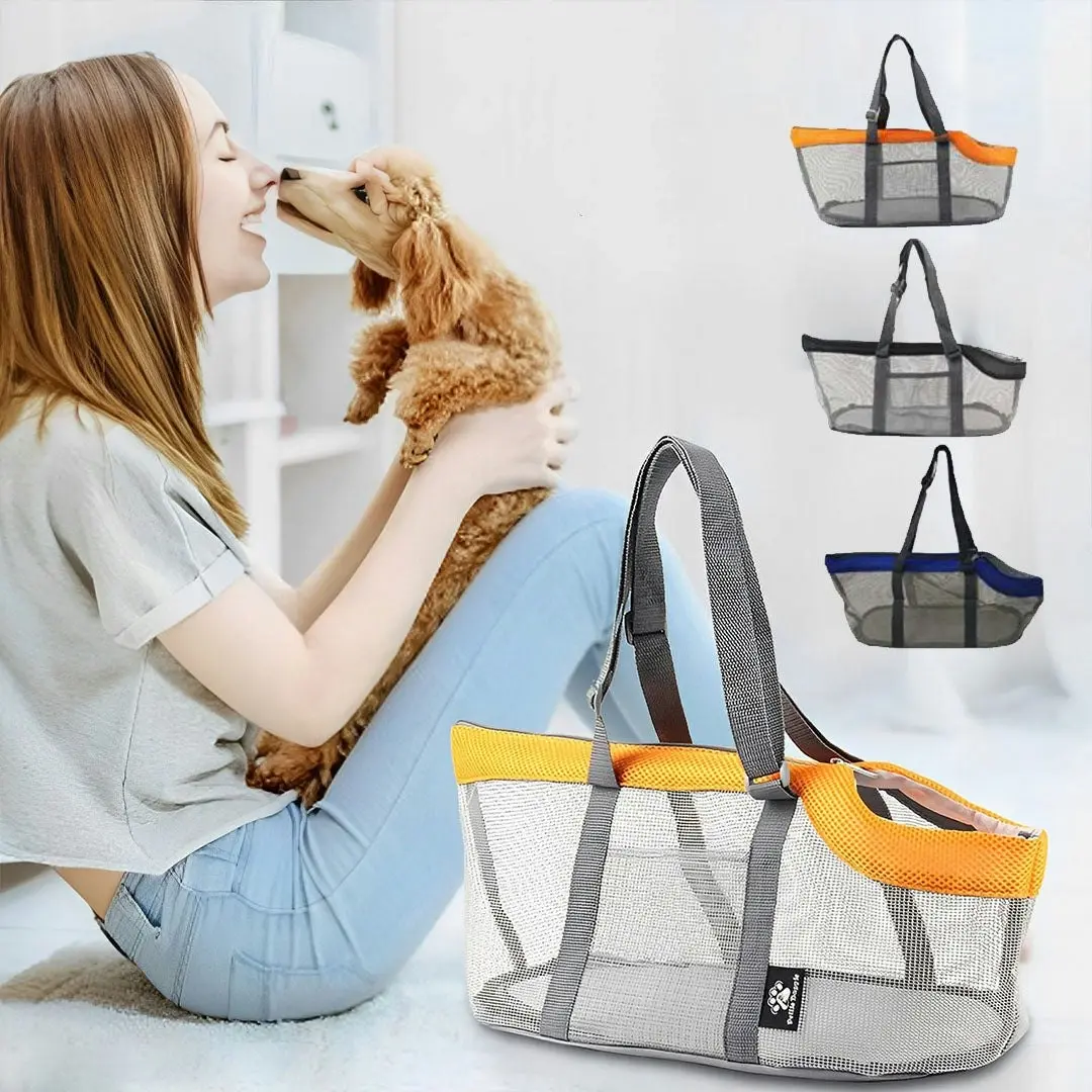 Soga Grey Pet Carrier Bag Breathable Net Mesh Tote Pouch Dog Cat Travel Essentials