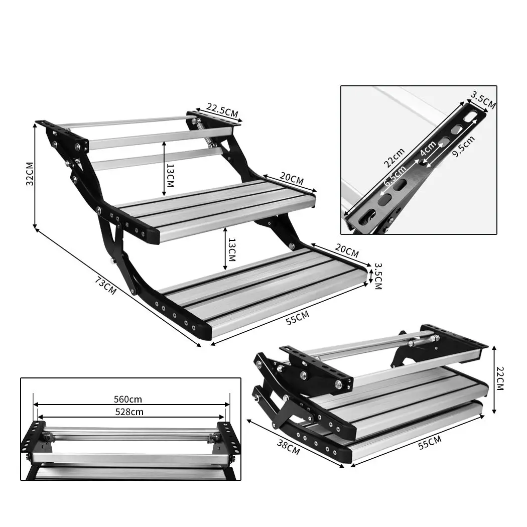 Double Caravan Step Folding Steps Pull Out Aluminium Camper Trailer Motorhome RV